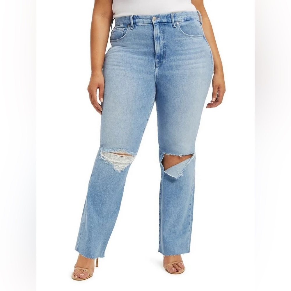 Good American Good Classic Raw Hem Ripped Jeans Womens 18 Blue